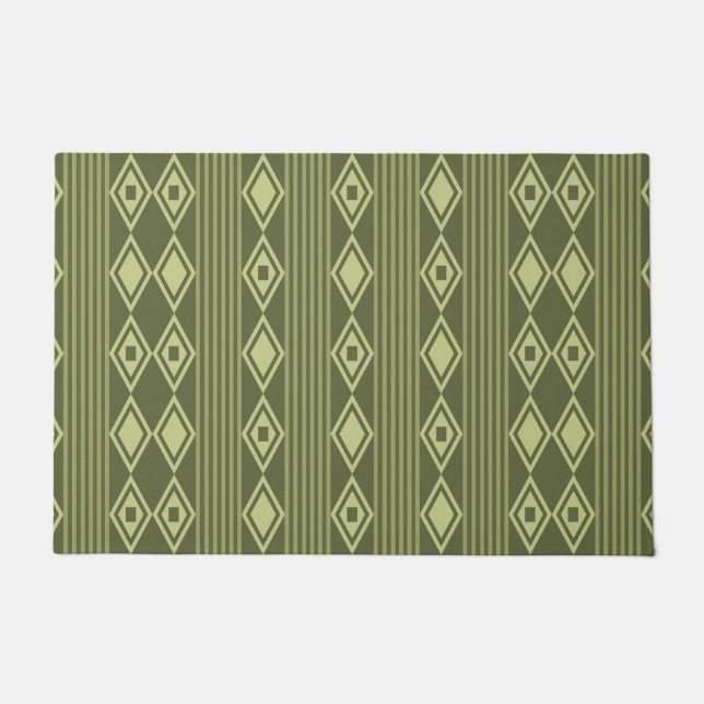Boho Diamonds Stripes Olive Green Doormat (Front)