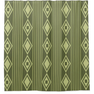 Boho Diamonds Stripes Olive Green Shower Curtain