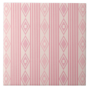 Boho Diamonds Stripes Pink Vanilla Ceramic Tile