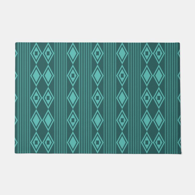Boho Diamonds Stripes Teal Doormat (Front)