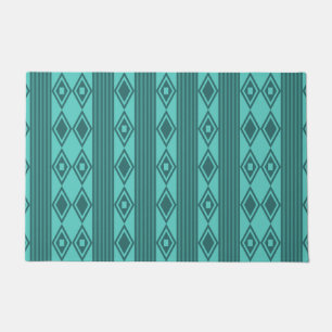 Boho Diamonds Stripes Turquoise Doormat