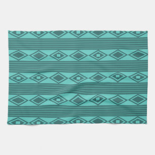 Boho Diamonds Stripes Turquoise Tea Towel