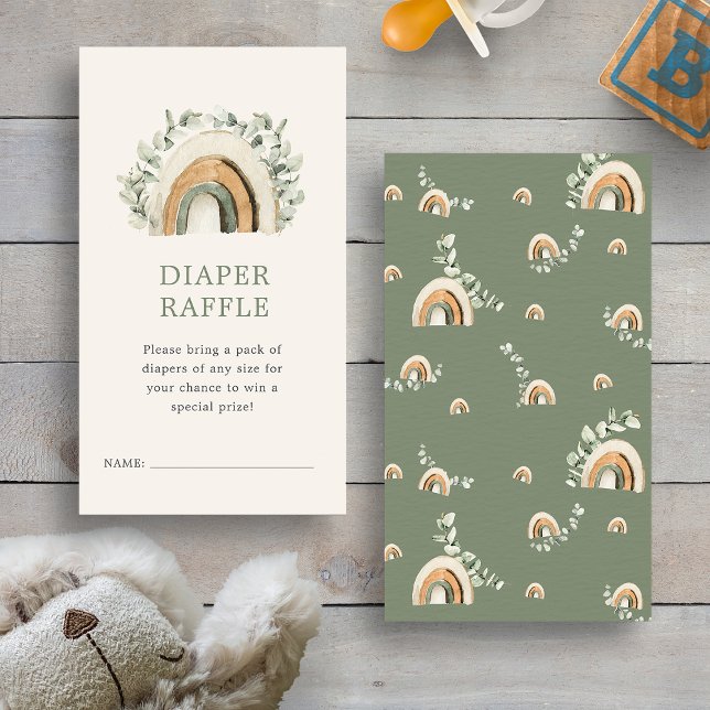 Boho Diaper Raffle Enclosure Card (Boho Sage Green Rainbow Diaper Raffle Enclosure Card by Painted Paperie
)