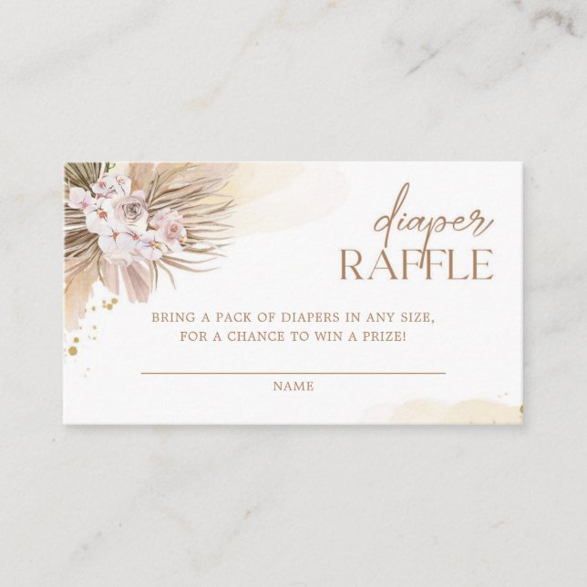 Boho Diaper Raffle Pampas Grass Baby Shower Enclosure Card (Front)