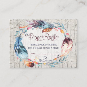 Boho Diaper Raffle Rustic Bohemian Feathers Enclosure Card