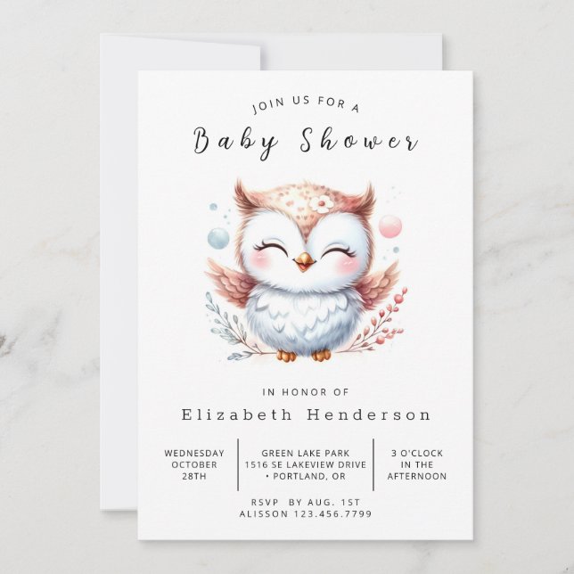 Boho Digital Owl Baby Shower Invitation (Front)