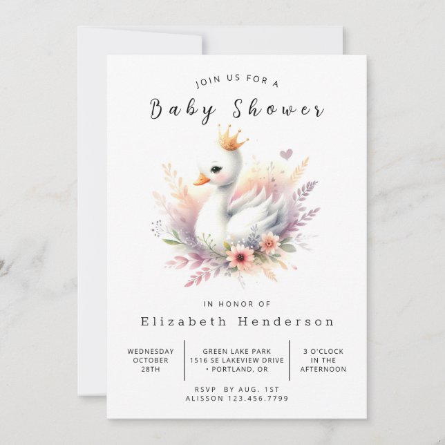 Boho Digital Swan Baby Shower Invitation (Front)