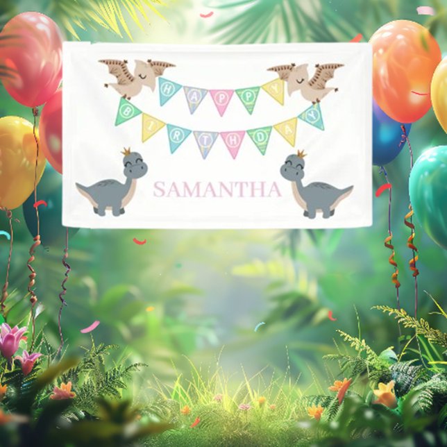 Boho Dino Birthday Pink Banner (Celebrate in style with our Boho Dino Birthday Pink Banner! )