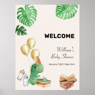 Boho Dino Storybook Balloon Baby Shower Welcome Poster