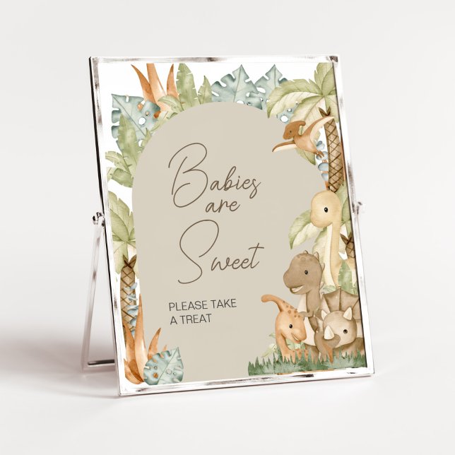 Boho Dinosaur Baby Shower Babies are Sweet Poster (Gender Neutral Dino Baby Shower Babies are Sweet Sign)