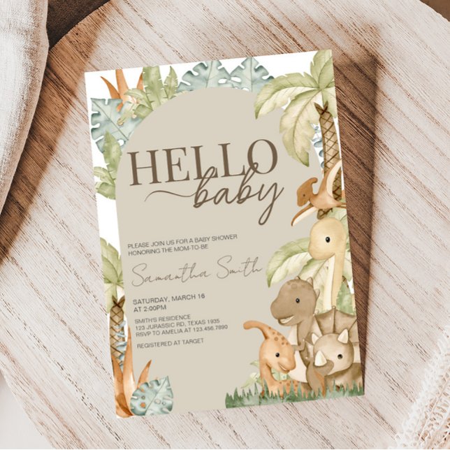 Boho Dinosaur Baby Shower  Invitation (Gender Neutral Dino Baby Shower Invitation)