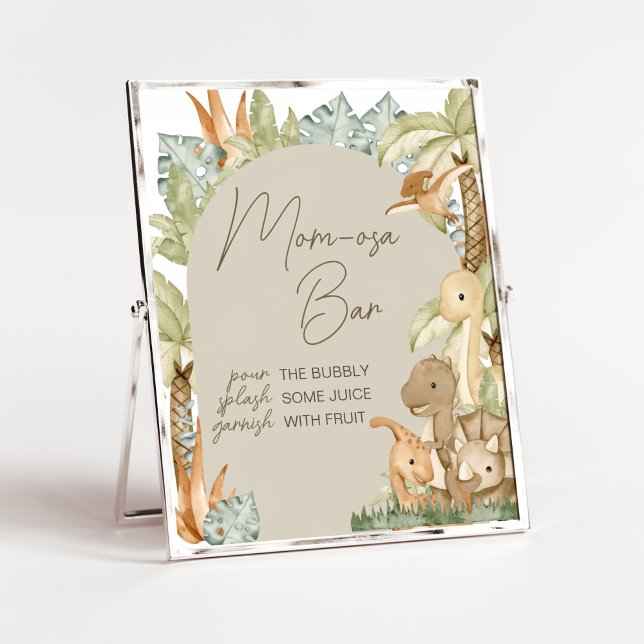 Boho Dinosaur Baby Shower Mum Osa Bar Poster (Gender Neutral Dino Baby Shower Mom Osa Bar Sign)