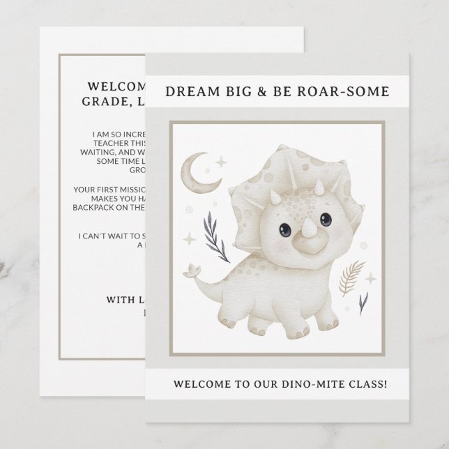 Boho Dinosaur Back to School Teacher Welcome Card (Front/Back)