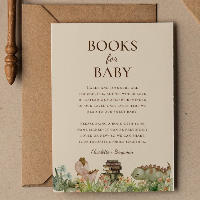 Boho Dinosaur Beige Baby Shower Books For Baby Enclosure Card (Creator Uploaded)
