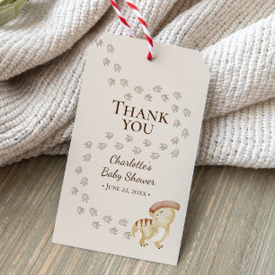 Boho Dinosaur Beige Baby Shower Thank You Gift Tags