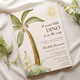 Boho Dinosaur Beige Sweet Little Baby Shower Invitation