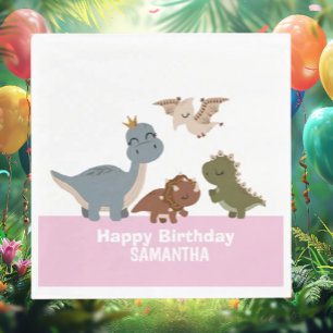Boho Dinosaur Birthday Pink Napkin
