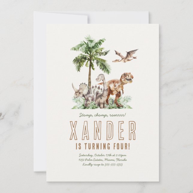 Boho Dinosaur Boy Birthday Party Invitation (Front)