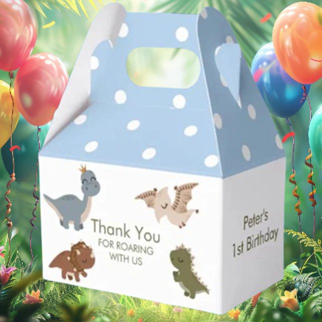 Boho Dinosaurs Blue Thank You  Favour Box (Delight your guests with our Boho Dinosaurs BLUE Thank You Favor Box!)