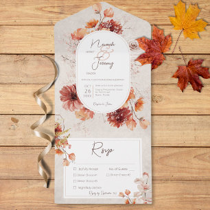 Boho Distressed Cream Fall Floral Three Dinner All In One Invitation