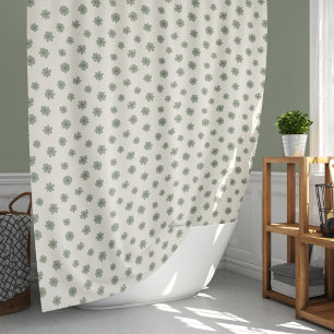 Boho Ditsy Sage Green Floral Cottage Core Neutral Shower Curtain
