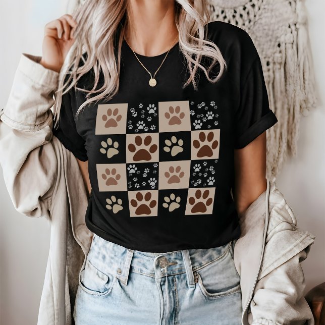 Boho Dog & Cat Paw Chequered  T-Shirt (Creator Uploaded)