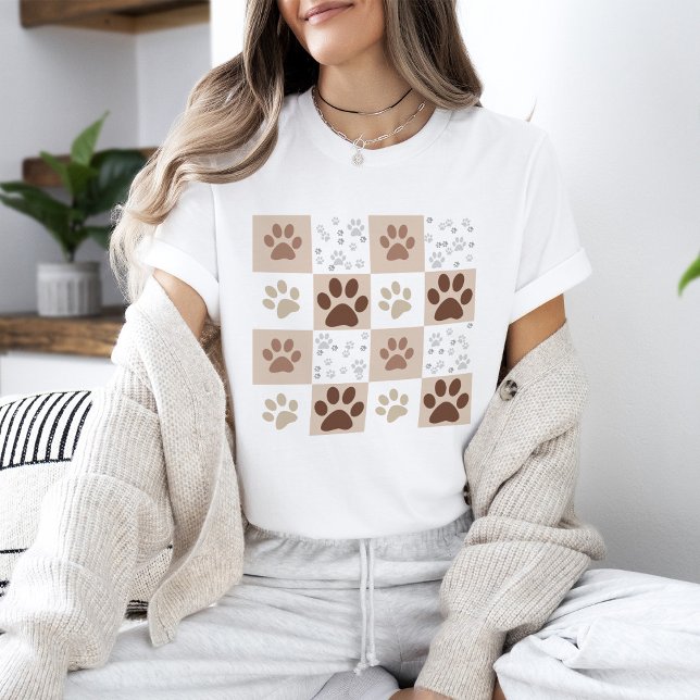 Boho Dog & Cat Paw Chequered  T-Shirt (Creator Uploaded)