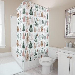 Boho Doodle Christmas Tree Pattern Shower Curtain