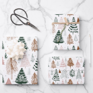 Boho Doodle Christmas Tree Pattern  Wrapping Paper Sheet