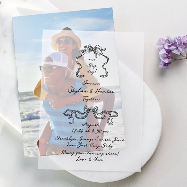 Boho Doodle Handwritten Retro Black Wedding Vellum Invitations (Creator Uploaded)