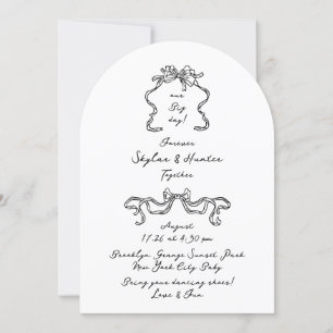 Boho Doodle Handwritten Retro Black & White Simple Invitation