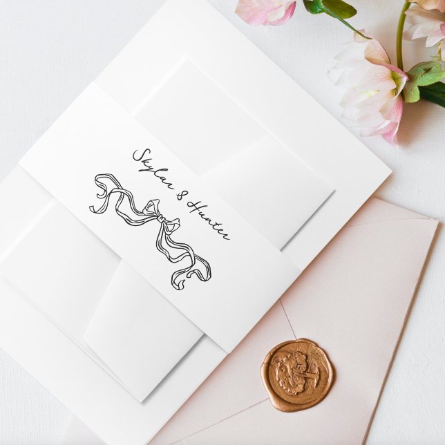 Boho Doodle Handwritten Retro Black White Wedding Invitation Belly Band (Creator Uploaded)