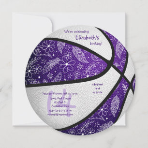 boho doodles purple white basketball celebration announcement