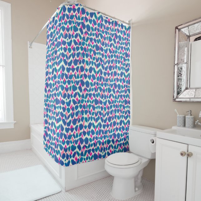 Boho Dots Pink and Blue Pattern Shower Curtain (In Situ)