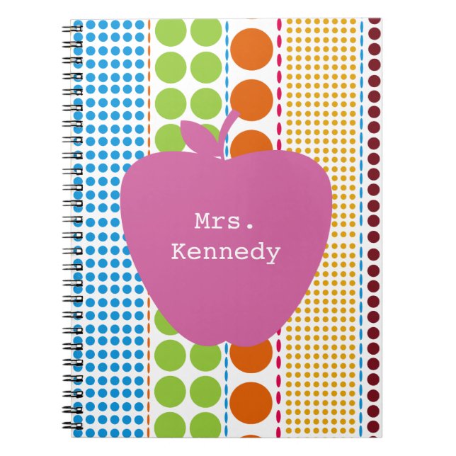 Boho Dots Pink Apple Teacher Notebook (Front)