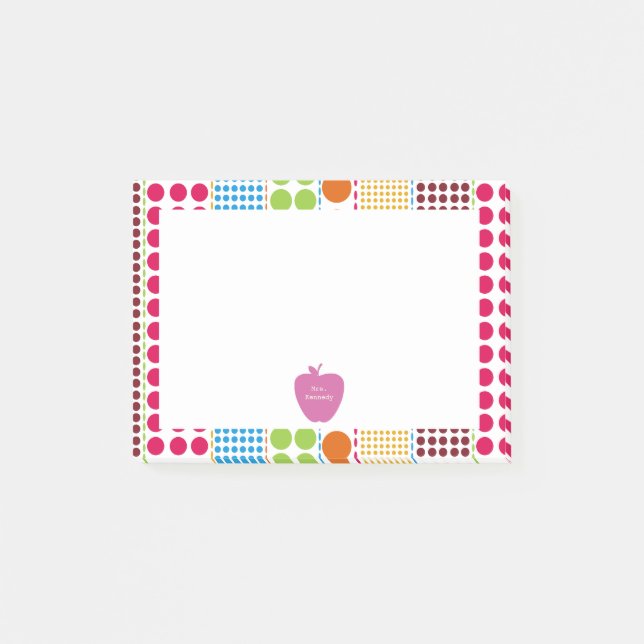 Boho Dots Pink Apple Teacher Post-it Notes (Front)