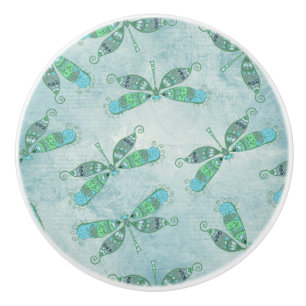 Boho Dragonflies in Blue Ceramic Knob