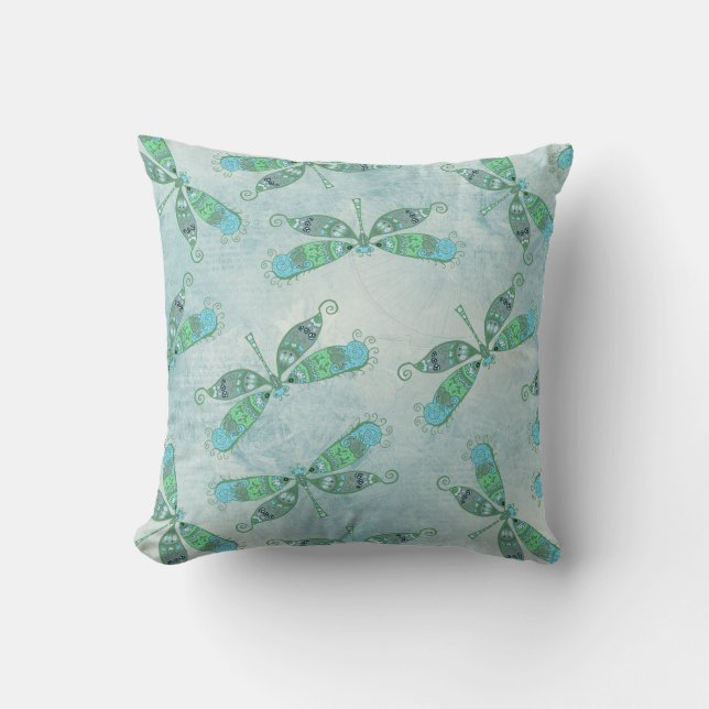 Boho Dragonflies in Blue Cushion (Front)