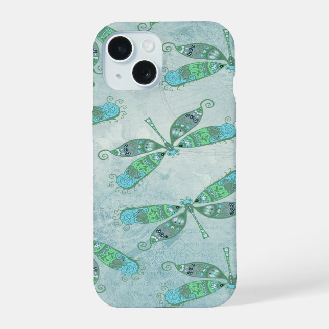 Boho Dragonflies in Blue iPhone 15 Case (Back)