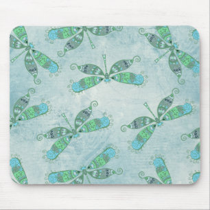 Boho Dragonflies in Blue Mouse Pad