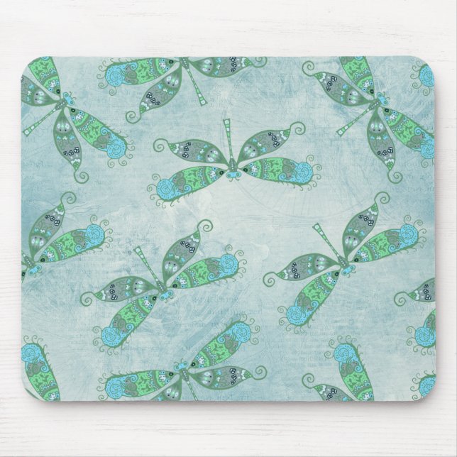 Boho Dragonflies in Blue Mouse Pad (Front)