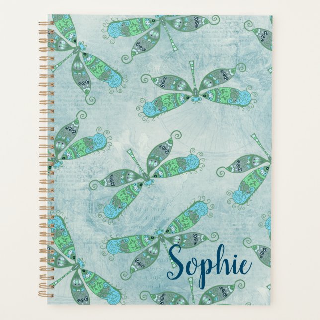 Boho Dragonflies in Blue Planner (Front)