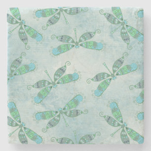 Boho Dragonflies in Blue Stone Coaster