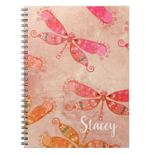Boho Dragonflies in Pink Notebook