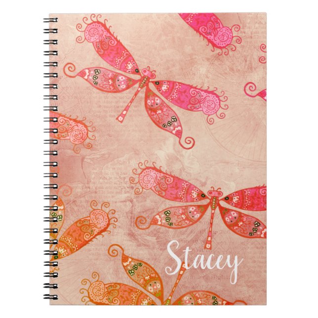 Boho Dragonflies in Pink Notebook (Front)