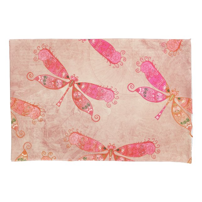 Boho Dragonflies in Pink Pillowcase (Front)