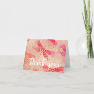 Boho Dragonflies in Pink Thank You Card