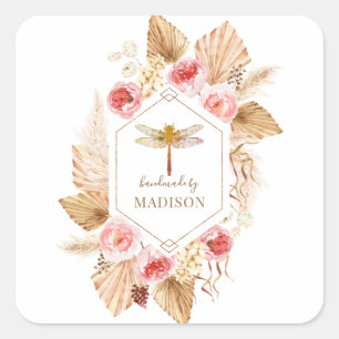 Boho Dragonfly Floral Product Label Stickers