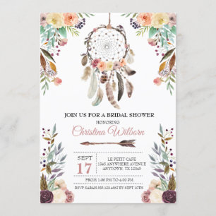 Boho Dream Catcher Dusky Bridal Shower Invitation