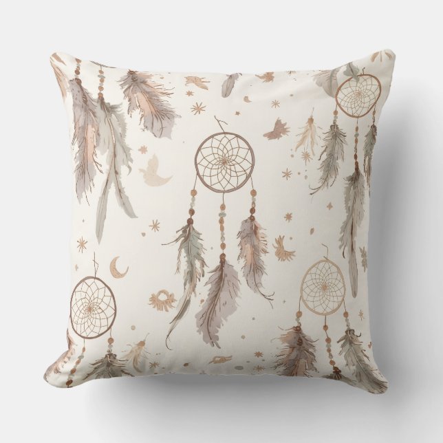 Boho Dream Catcher Feather Pattern Throw Pillow (Front)